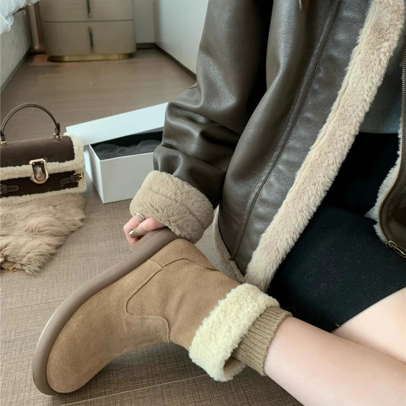 

Winter Boots 2025 Side Zipper Fashion Warm and Comfortable Pure Wool Warm High Quality Boots for Women Botas De Mujer