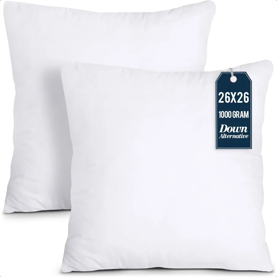 

Throw Pillows Insert Pack of 2 White 26 x 26 Inches Bed and Couch Pillows Indoor Decorative Pillow
