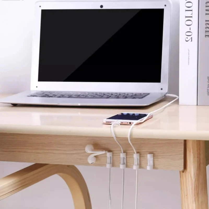 Transparente Kunststoff Klemmkabelhalter mit Klebefläche Kabelorganizer und Drahthalter geeignet für Wände Schreibtische und Tischunterseiten zur Verwaltung von Strom Daten und Netzwerkkabeln im Haus Büro und Wohnheim – Detail 10