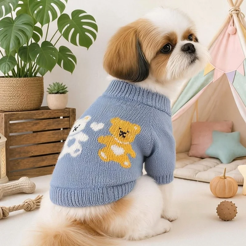 Hundepullover mit Bärenmuster, warme, weiche Hundekleidung, modischer Rollkragenpullover für Welpen, gemütlicher Strickpullover für Haustiere, süßer Katzenpullover, Bekleidung für Bichon. – Detail 7