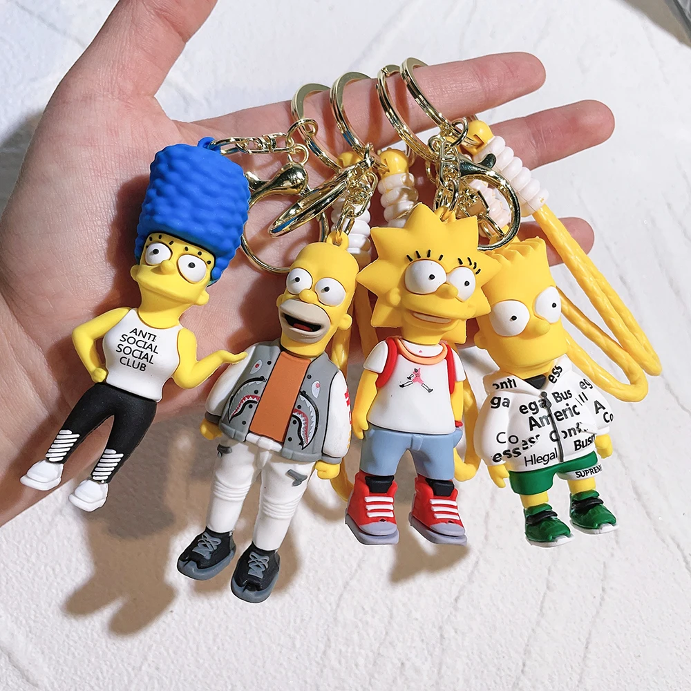 Disney Simpsons Keychain Cartoon Action FigureKey Chain Baby Pendant Couples Fashion CarAccessories Gifts Keyring Cute