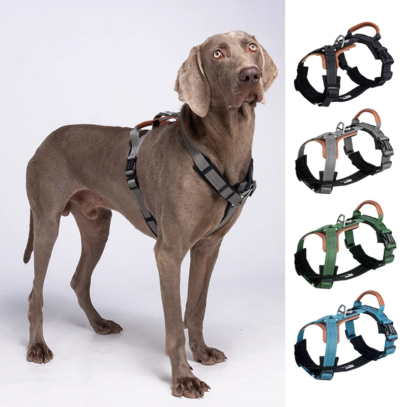 

Heavy Duty No-Pull Dog Harness Adjustable Reflective Pet Training Harness with Leather Handle Golden Retriever German Shepherd