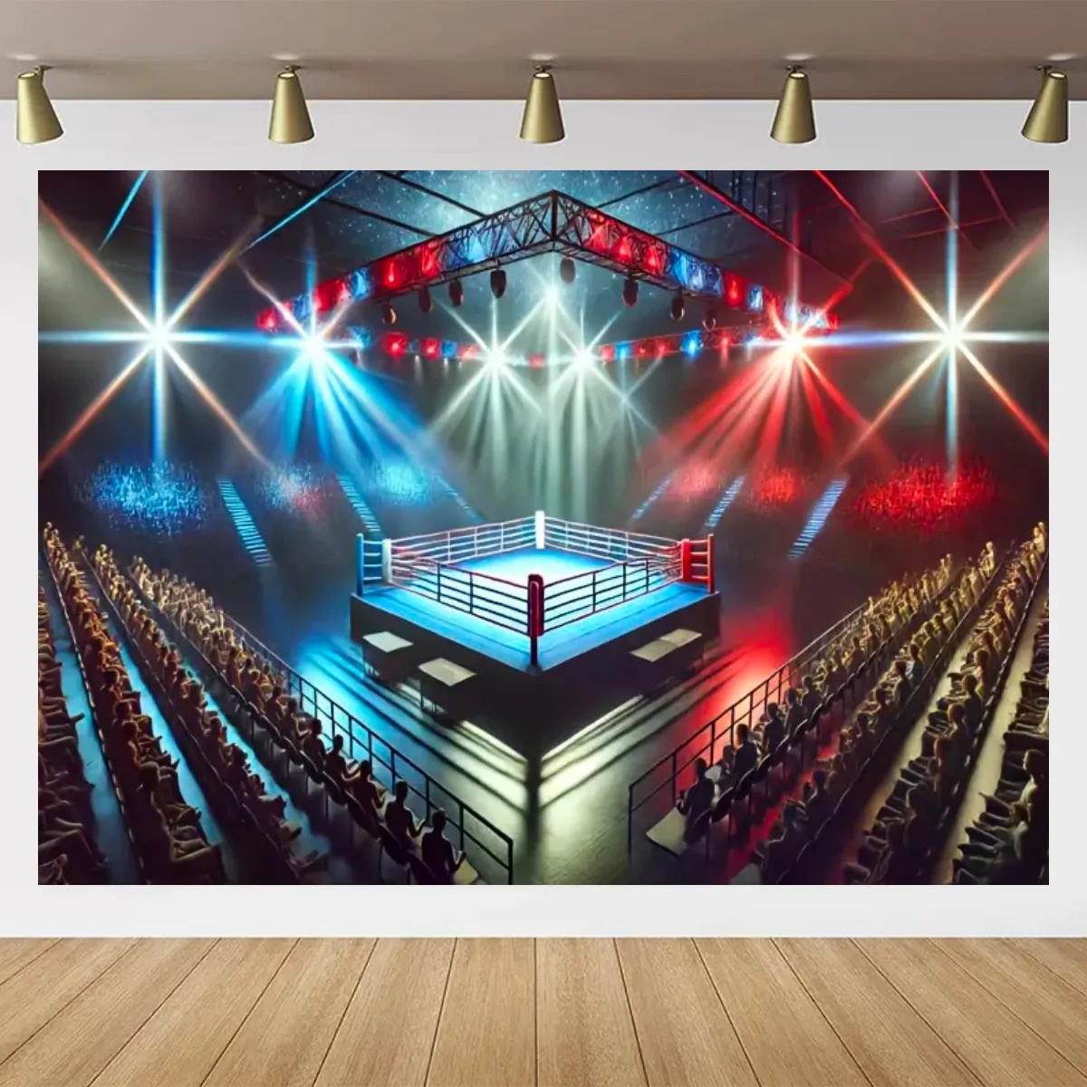 Boxing arena boxing ring rope surround spotlight night background Avezano boy birthday photography background photography studio