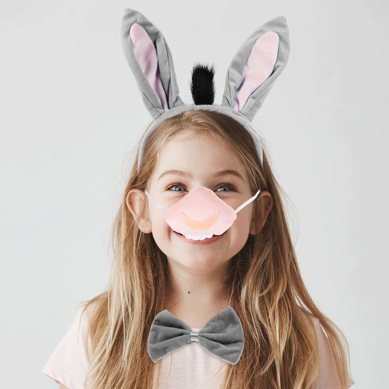 

1 комплект, комплект костюма осла, головной убор в виде животного, нос, хвост, детский костюм на Хэллоуин, гибкая регулируемая удобная одежда