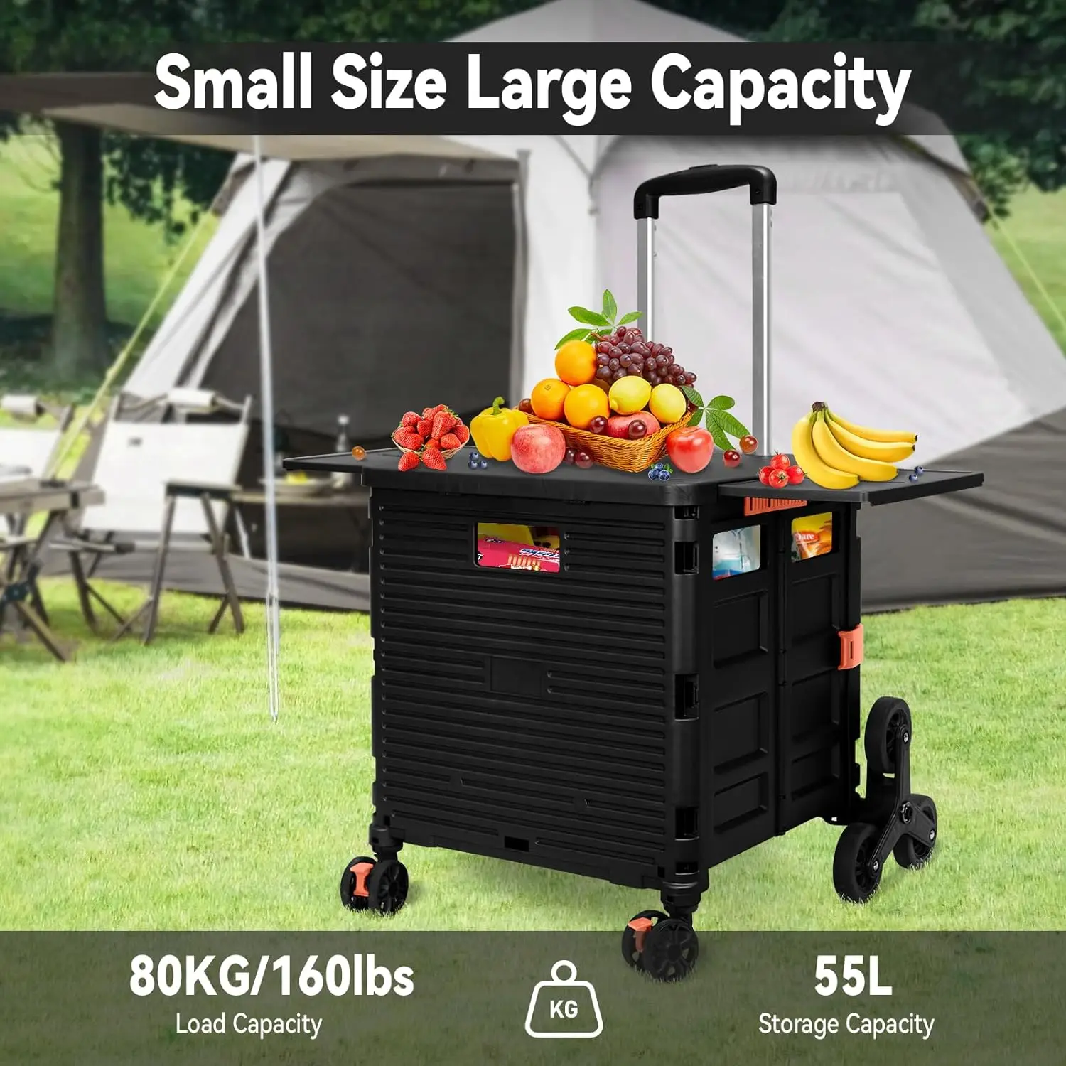 

BY10CX Folding Utility Cart, Folding Portable Cart with Climbing Wheels Carrycot, 176 lb. Weight Capacity