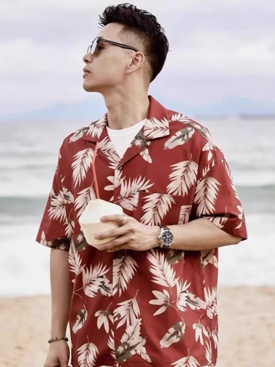 

Large Size 300 Pou Hawaiian Print Men's ort Sve Collar Outerwear Sun Protection irt Casual Summer Faion