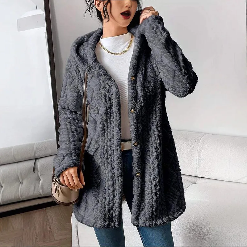 Damenjacken Dick Warm Langarm Kapuzenjacke Einfarbig Einreihige Mäntel Lässige Hoodies Eleganter Damenmantel Herbst Winter