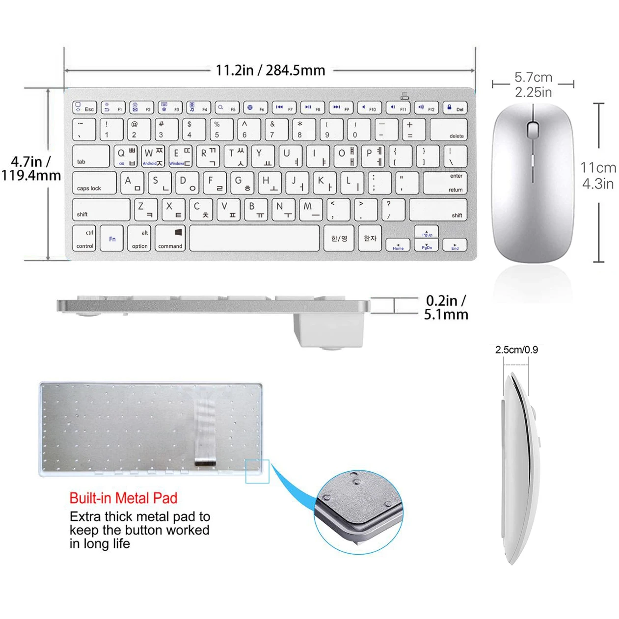 Korean Character Bluetooth Keyboard Mouse Combo Bluetooth Mice Wireless Keyboard Ultra Slim for iPad iPhone iOS Android Windows