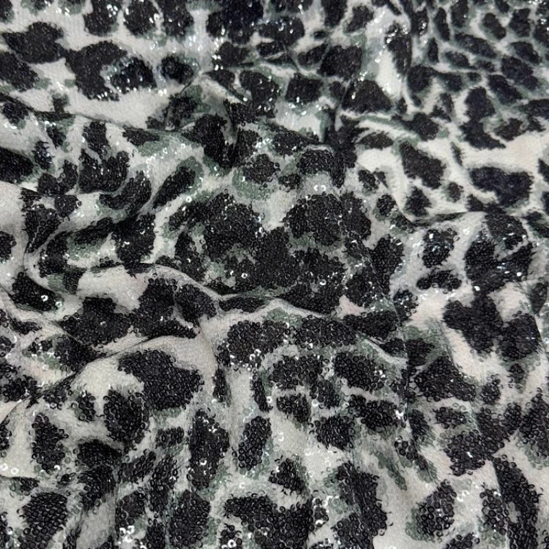 

Ткань с вышивкой и блестками на все лицо, платье для выступления на сцене, дизайнерские ткани для шитья Siy, ткань с леопардовым узором