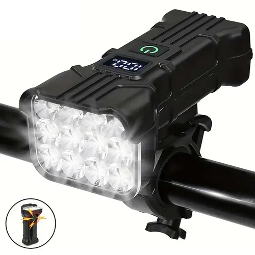 Luz delantera de bicicleta de 12 LED, luz recargable para bicicleta con bocina, luces frontales de bicicleta MTB, lámpara de seguridad para ciclismo nocturno