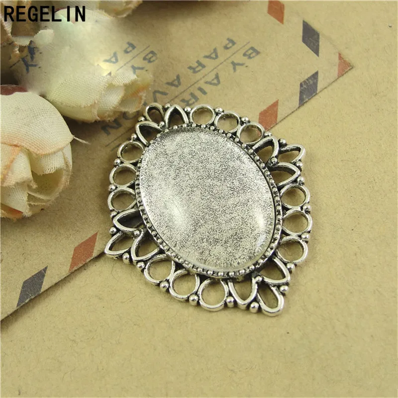 REGELIN Antique bronze/Antique Silver oval filigree cameo cabochon base setting 18*25mm 10pcs/lot Cabochon Pendant Settings