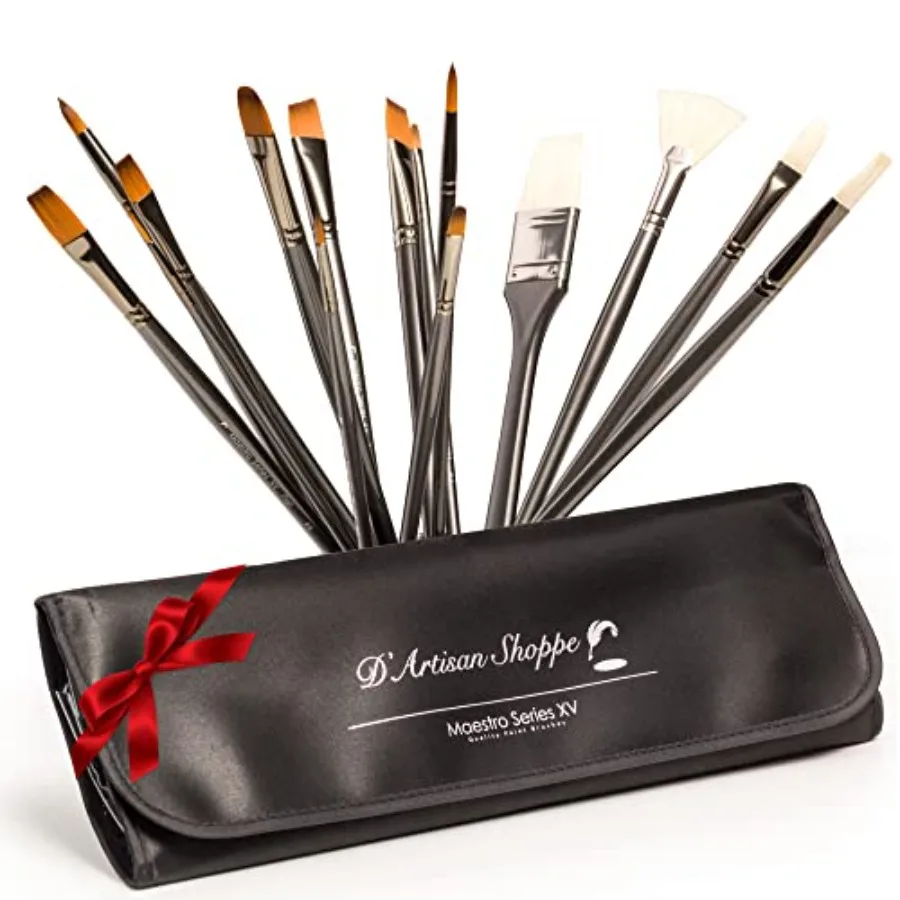

Professional Paint Brushes Set. Artist Paint Brush for Oil Acrylic Painting on Canvas Watercolor Gouache. 15pc Travel Bag Brush