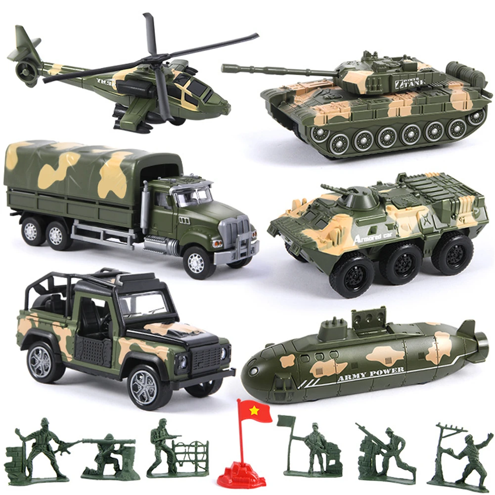 

1:52 Simulation Military Tank Pull-back Armored Car Airplane Model With 6pcs Figure Doll For Children Gifts