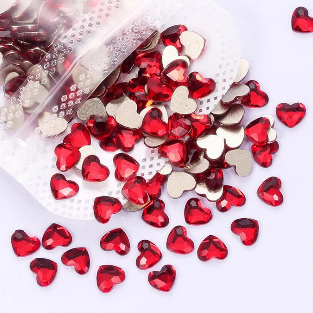 1 Bag 100 Pieces Mini Heart-Shaped Glass Drill Flat-Bottom Love Nail Chamrs 6mm Hearts Jewelry Parts for Valentine Decoration&*&