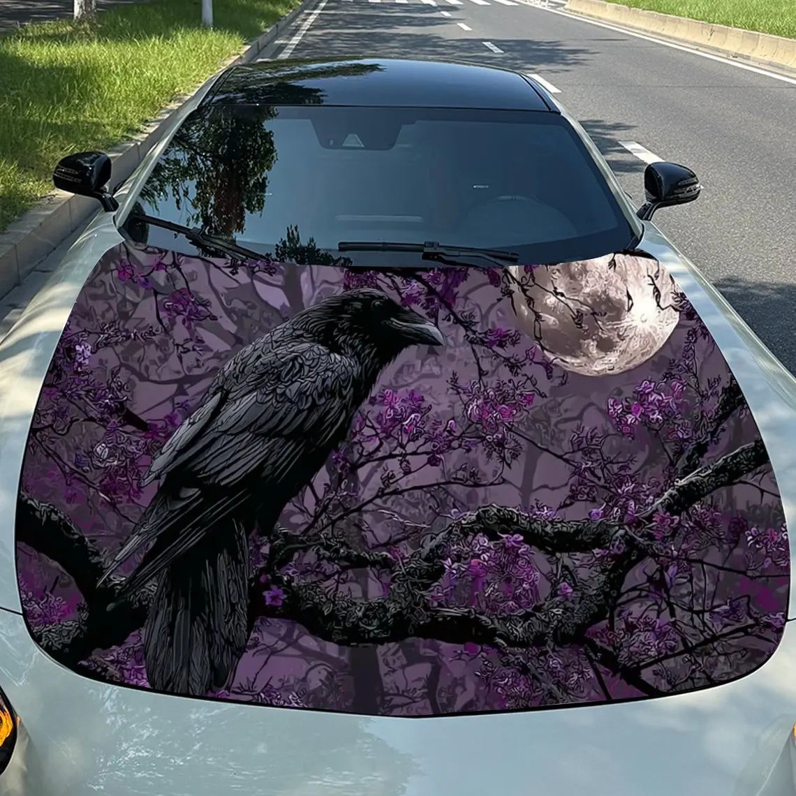 

Car Hood Sticker-Night Moon Crow Design Waterproof And Scratch Resistant Vinyl Film Decoration,self-adhesive Protective Body Wra