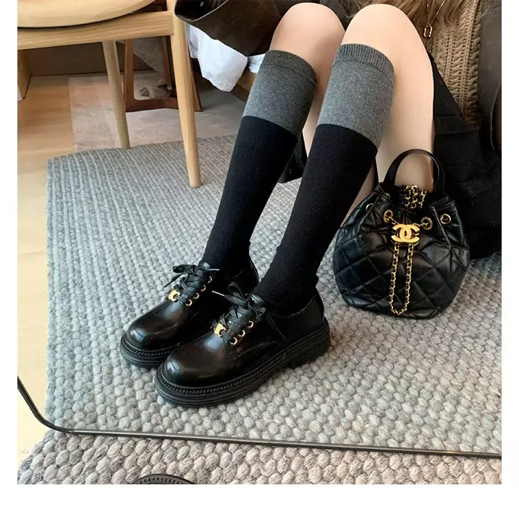 

British Style Knot Thick Heel Flat Shoes Women's 2025 New Retro Heightening Chunky Sole round Head Platform Little Leather Shoes