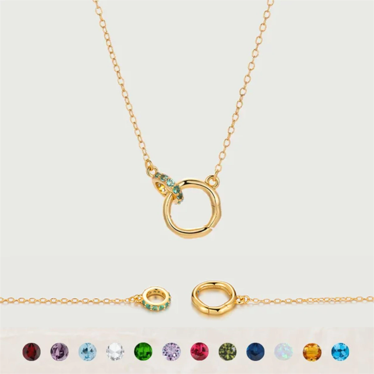 Colorful Twelve Birthday Stone, niche living ring necklace, women's collarbone chain, gold-plated and color preserving