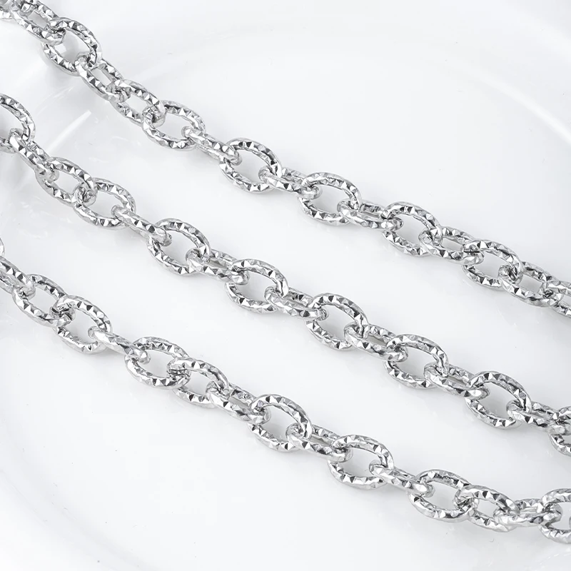 Stainless Steel Hammered Textured Oval Curb Chain Wholesale DIY Accessories For Handmade Necklace Bracelet Jewelry Making Suppli