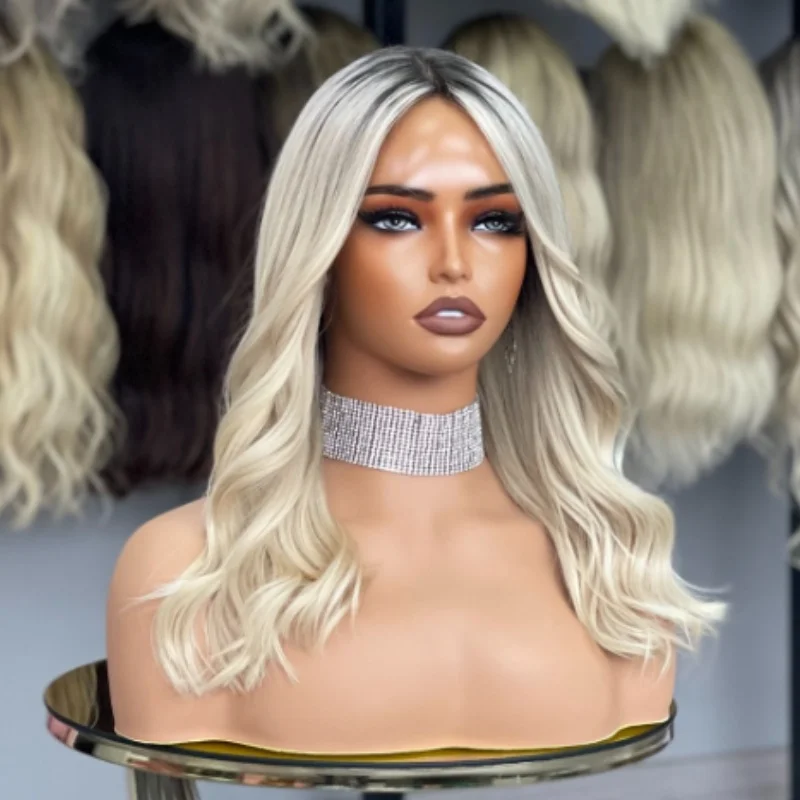 

Ombre Light Blonde Wig for Women 20 Inch long wavy Middle Part Wig Synthetic Natural Hairline Dark Root Wigs for Daily Party Use