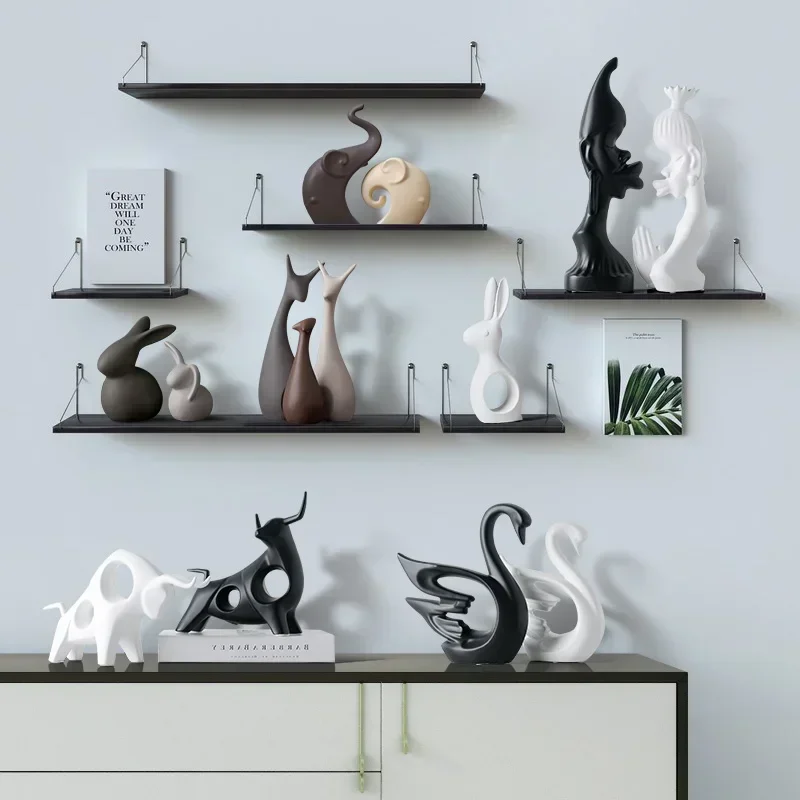 Nordic cerâmica animais ornamentos porcelana ins estilo decorações casa gabinete artesanato elefante gato veado coelho caracol miniaturas