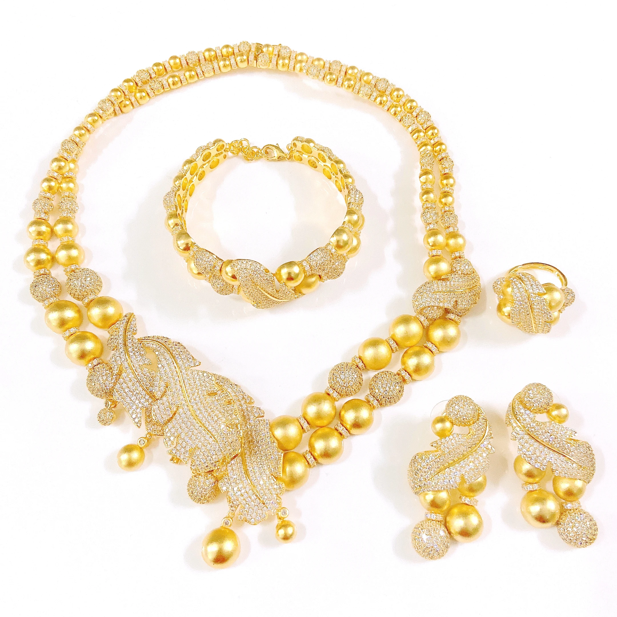 Yulaili stunning trendy stocked American Zirconia Jewelry Set popular charming Necklace Bracelet Earrings Ring Set For Wedding