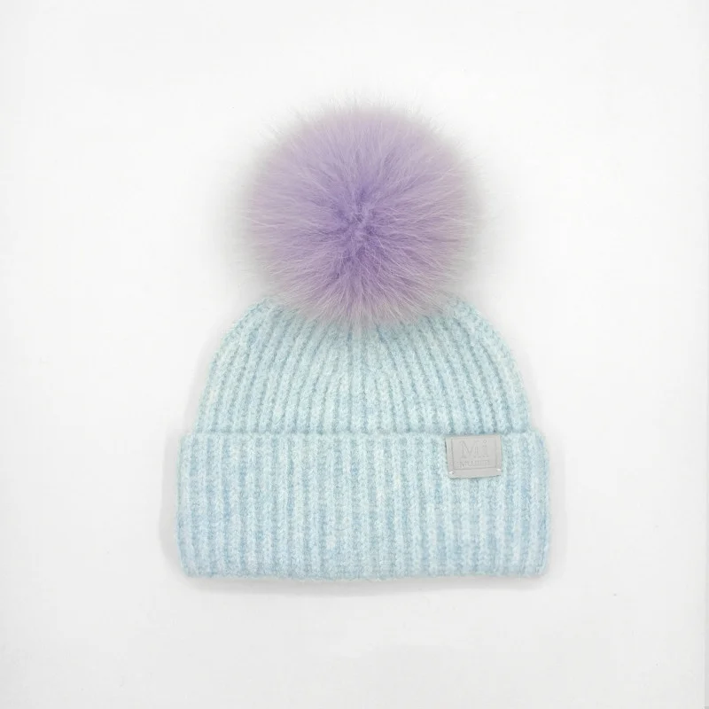 New winter hat luxury real fox fur pompom hats beanie High quality Girls child bonnet winter hats