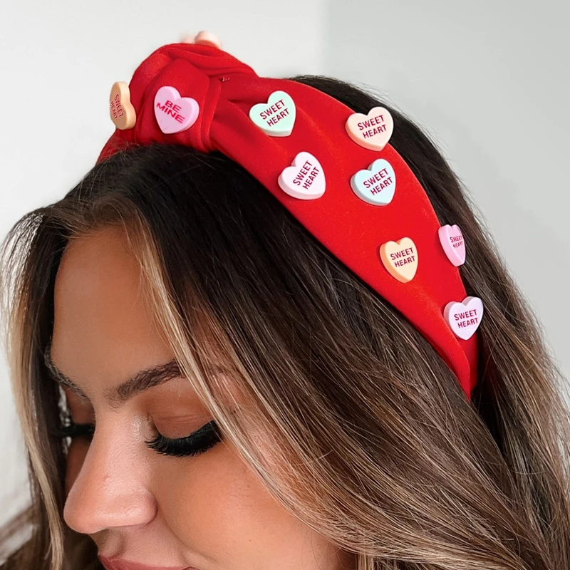 Valentine's Day Headbands Knotted Wide Heart Hair Bands Stretch Hair Hoops for Women Hair Styling Tool Accessories