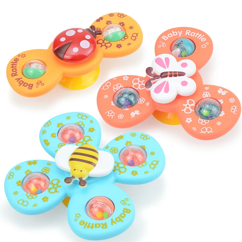 Suction Cup Spinner Toy. 3PCS Windmill Cartoon Animal Hand Spinning Toys .Sensory Toys for Baby Toddlers Birthday Gift Bath Toys