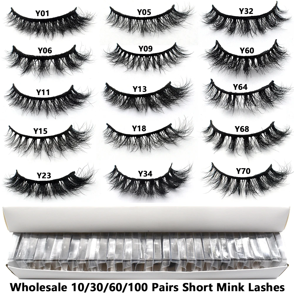 Wholesale 30/60/100PCS Short 3D Mink Lashes Natural Lightweight Fluffy Soft Mink Fales Eyelashes 12mm-15mm Eye Lashes Extension