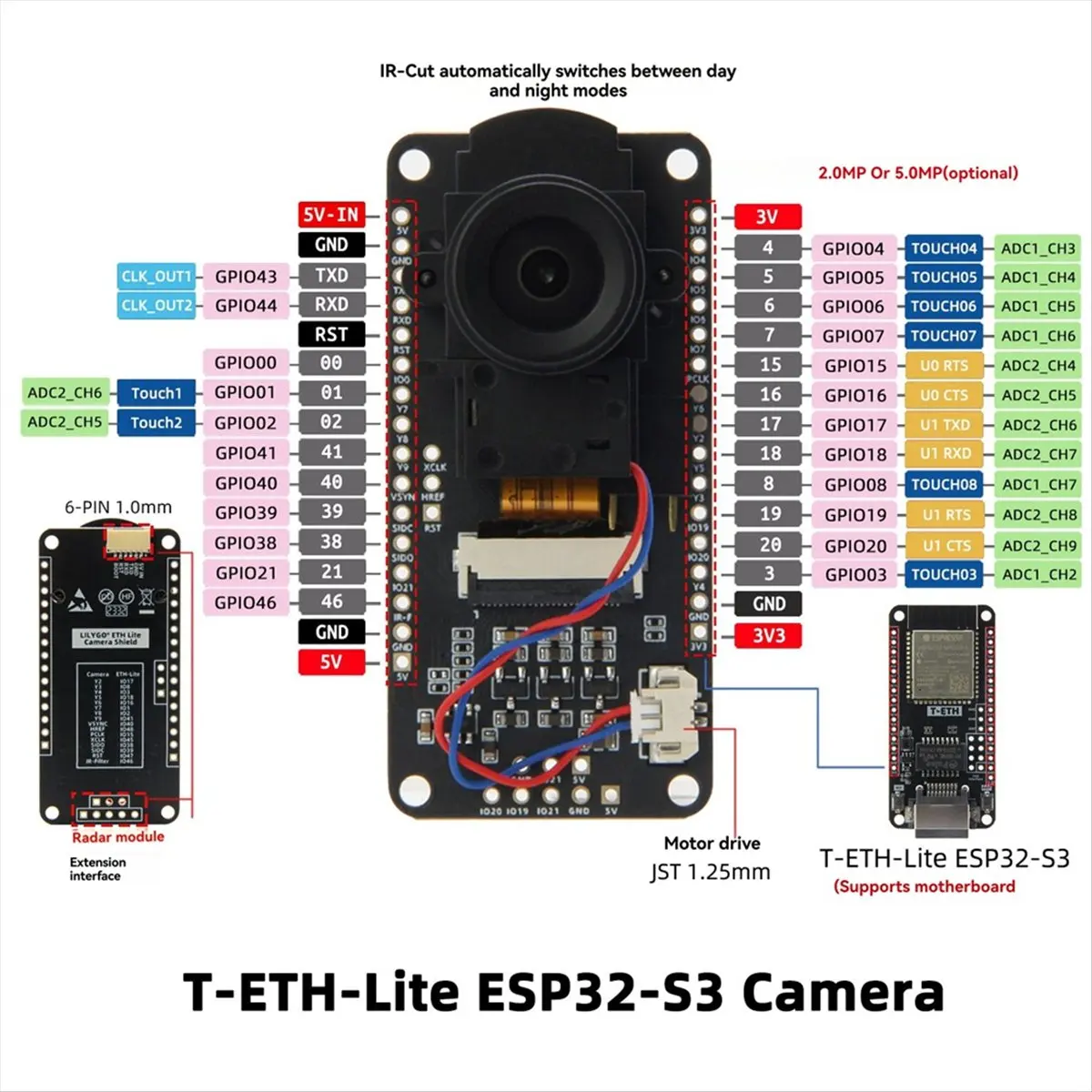 A46U T-ETH-Lite - Dev Board W5500 Ethernet PoE Support MicroSD MQTT Web OTA IoT Node Camera-Shield