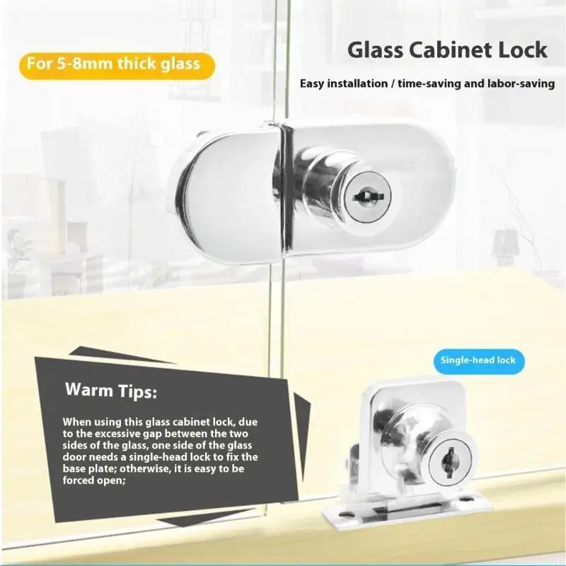 24BA Zinc Alloy Glass Cabinet Lock Glass Door Lock Security Hardware Replacement