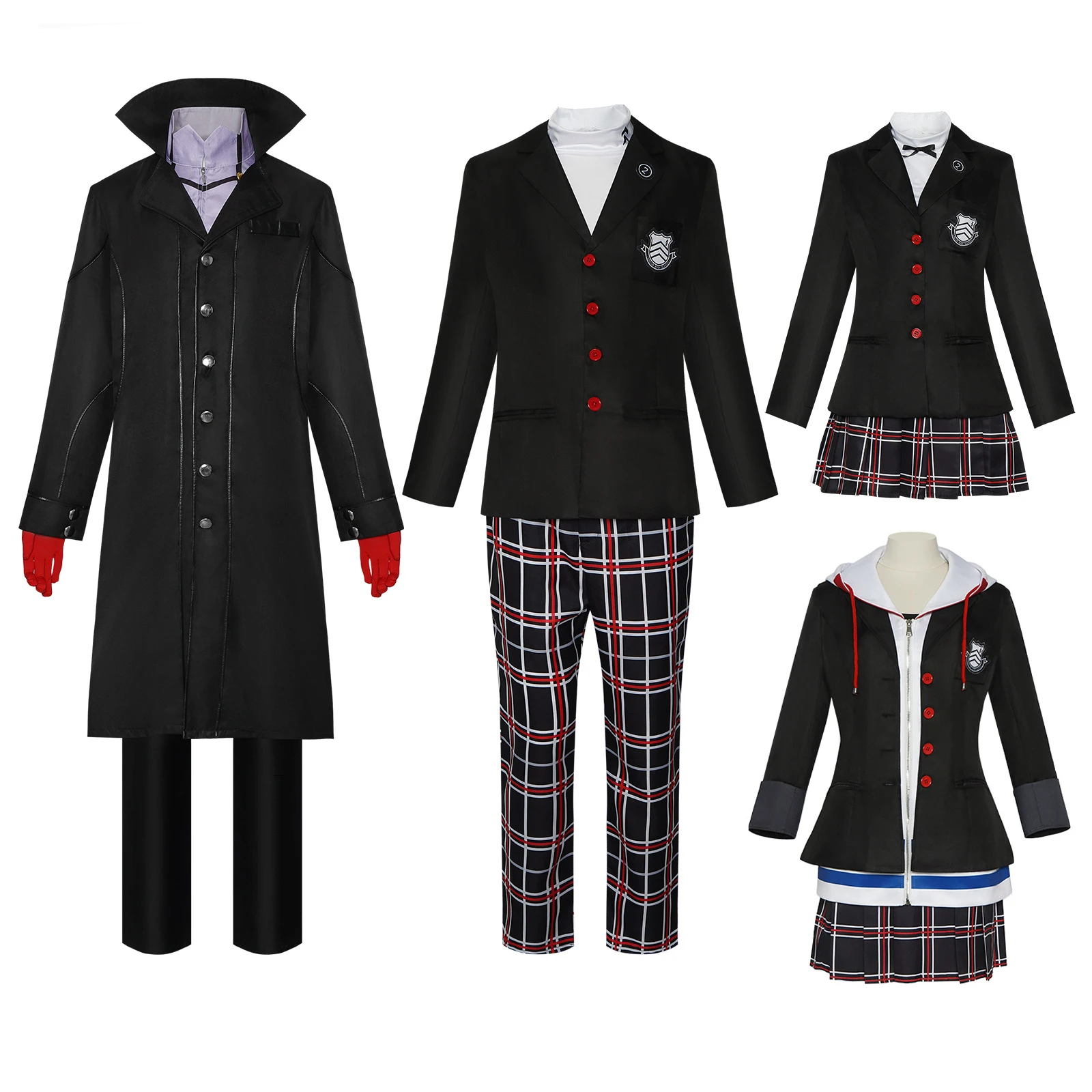

Anime Phantom Thief 5 Cosplay Costume Black Blazer Long Coat Plaid Pants Skirt Uniform Set For Men Women Comic Con Stage Outfit