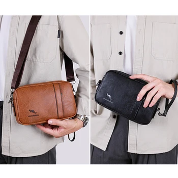 Erkekler's debriyaj PU deri çanta cüzdan Mini omuz çantası Passcard tutucu telefon Necessaire kılıfı el Porter Crossbody çanta