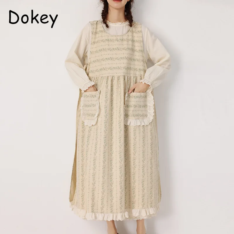 Japan style Mori Girl Print Tank Dress donna Summer Vintage Flower o-collo senza maniche allentato Kawaii Cotton Linen Vestidos Female