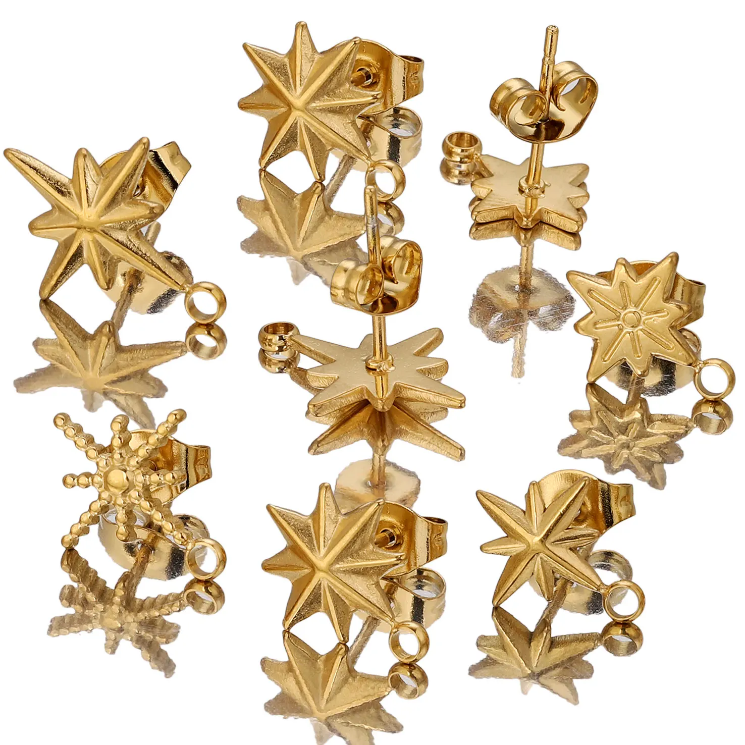 6pcs Gold Stainless Steel Hexagram Star Starburst Earring Making Supplies Hooks Connectors Earring Base Posts Components Parts image 2