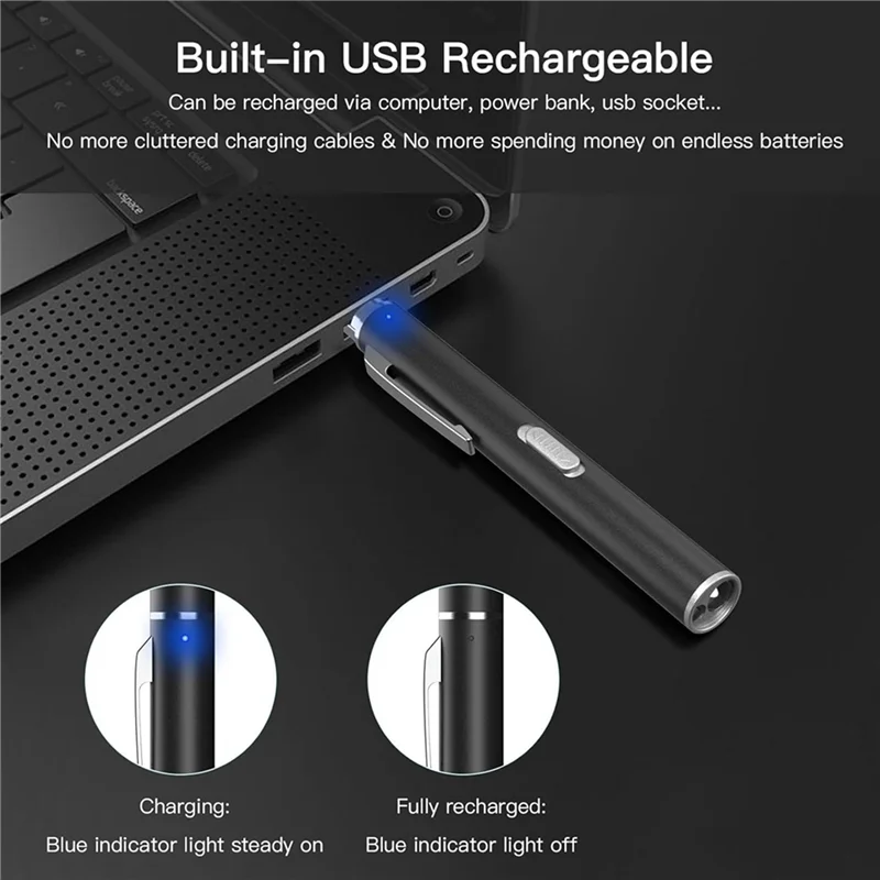 ABLG 6 Rechargeable Penlights With Pupil Gauge & Ruler, LED Pen Lights For Nurses Doctors, Warm/White Light, Black
