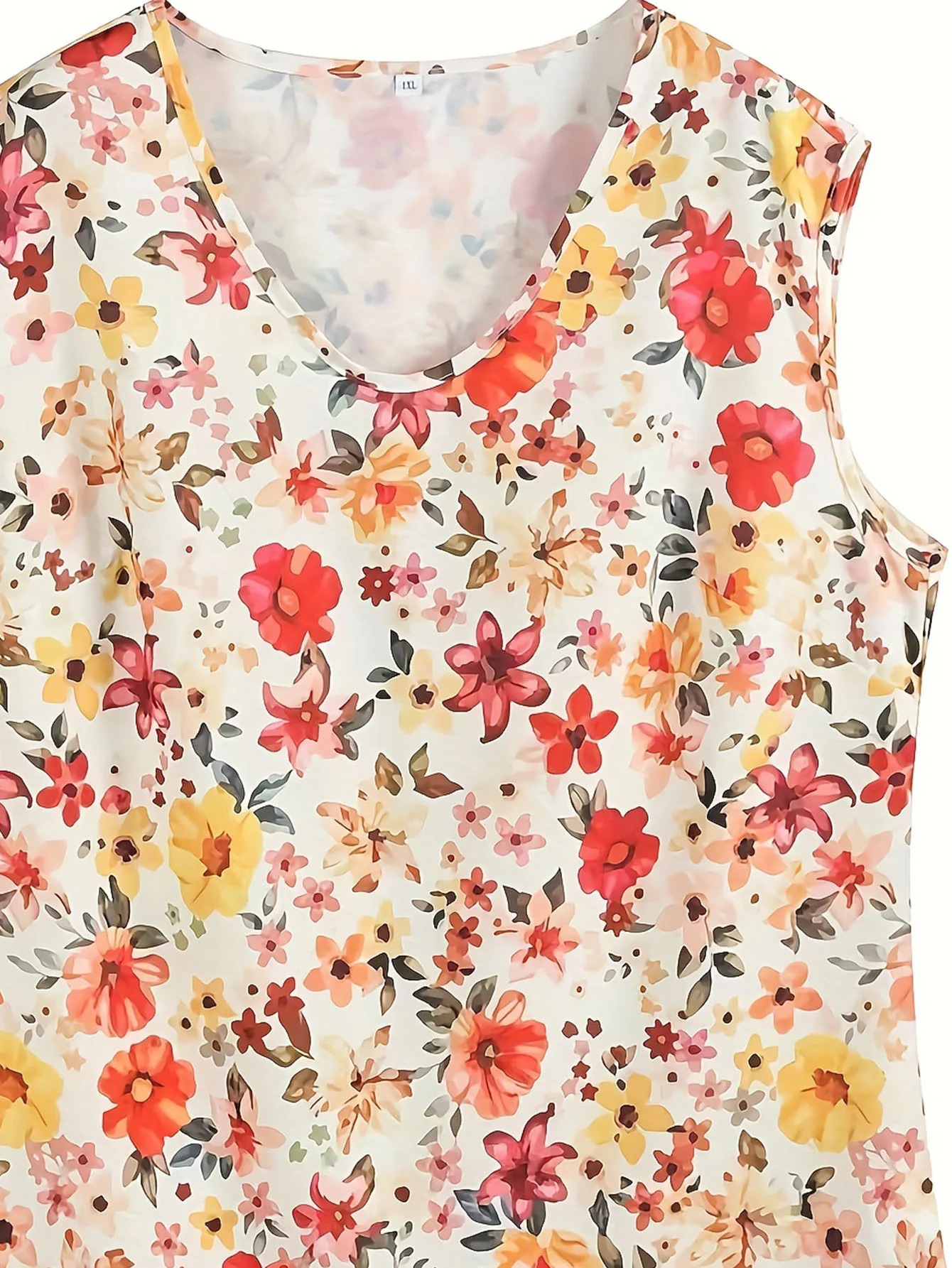 Plus Size Floral Print Tank Top, Casual V Neck Sleeveless Top For Summer, Women's Plus Size Top