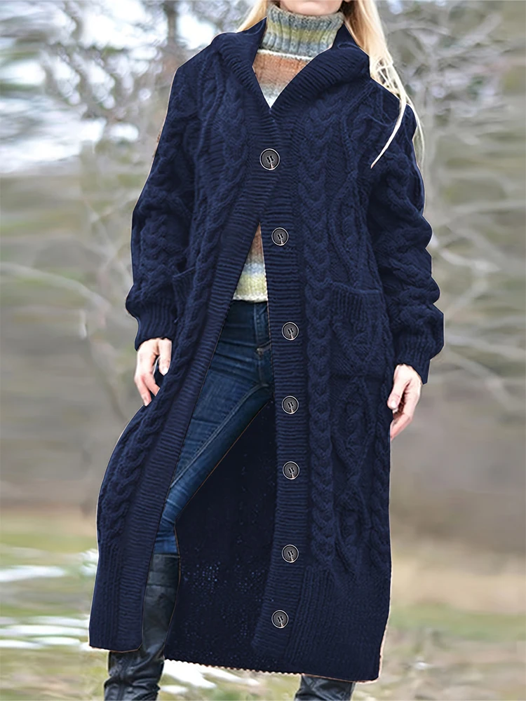 

Элегантный вязаный кардиган больших размеров с длинными рукавами и лентой, женский теплый кардиган на пуговицах из 100% акрила на осень/зиму