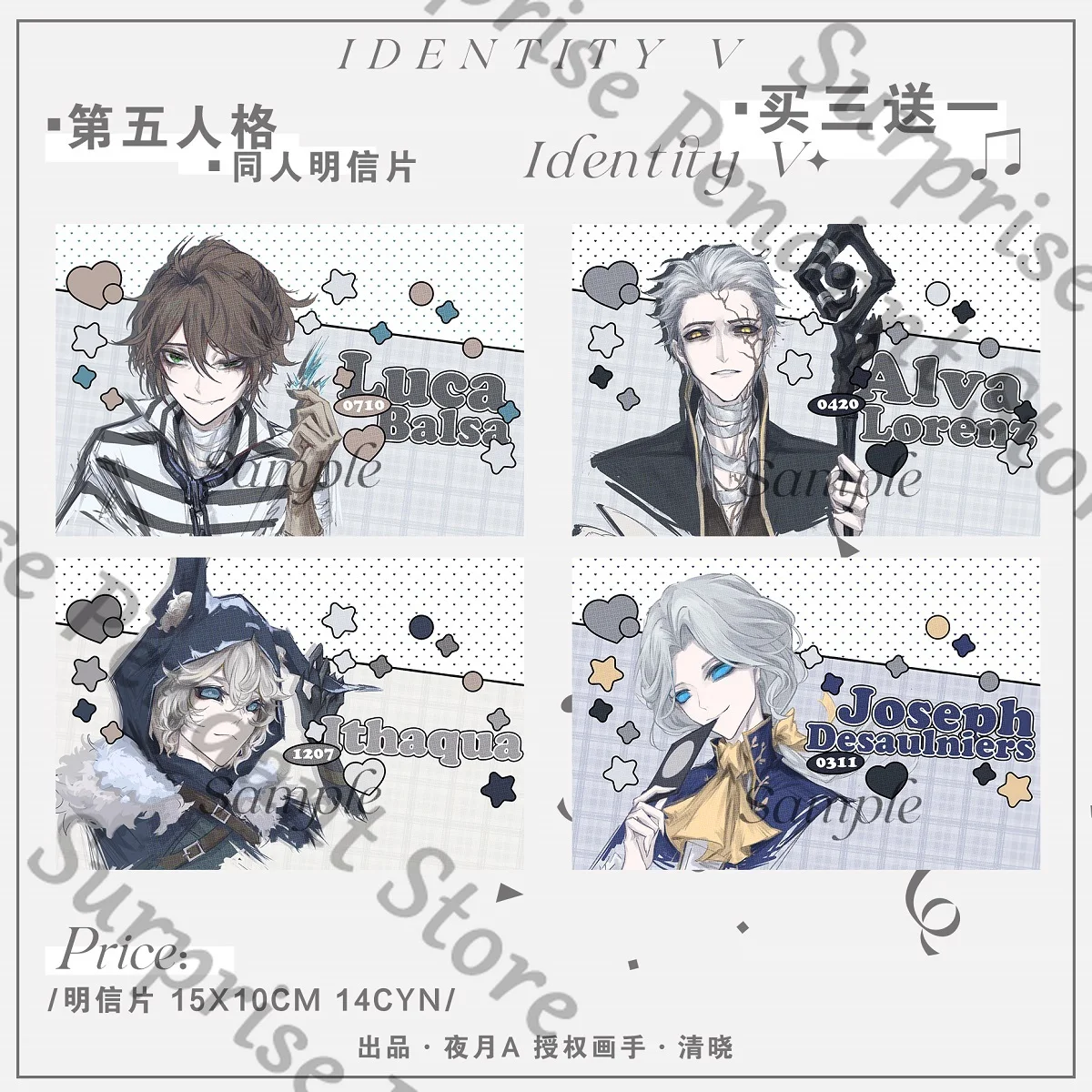 Anime identidade v luca balsa ithaqua joseph desaulniers alva lorenz cosplay emblema câmera instantânea papel colorido cartão postal presente