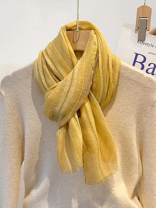 lenco-feminino-longo-de-algodao-e-linho-amarelo-gengibre-versatil-fino-e-leve-para-o-verao-elegante-para-pescoco-e-ombro