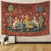 VIKAMA Medieval Mythical Tapestry Vintage Unicorn Lion Pattern Wall Hanging Art Decor for Bedroom Living Room Gaming Room