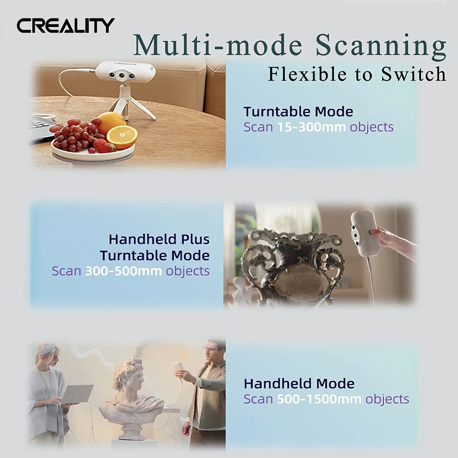 Creality-Scanner 3D CR-Scan Lézard 10FPS, Sans Marqueur, Balayage Rapide, Précision 0.05mm, Colorable, Déterminer les Modes, Noir, Incroyable