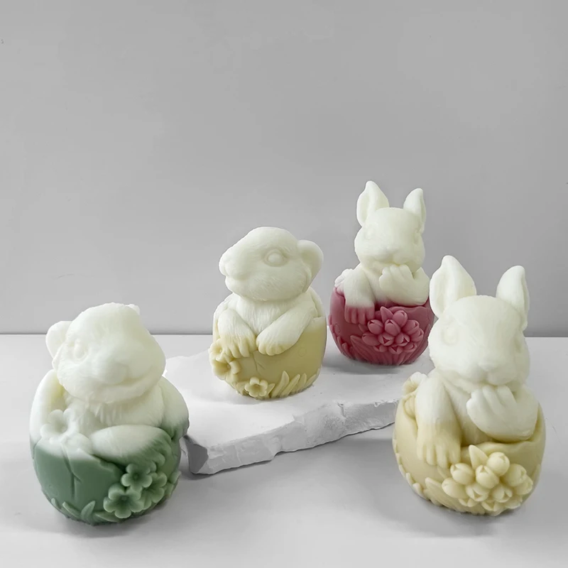 Easter Broken Shell Bunny Candle Silicone Molds Plaster Ornament DIY Rabbit Scented Candle Gypsum Resin Mould Home Decor