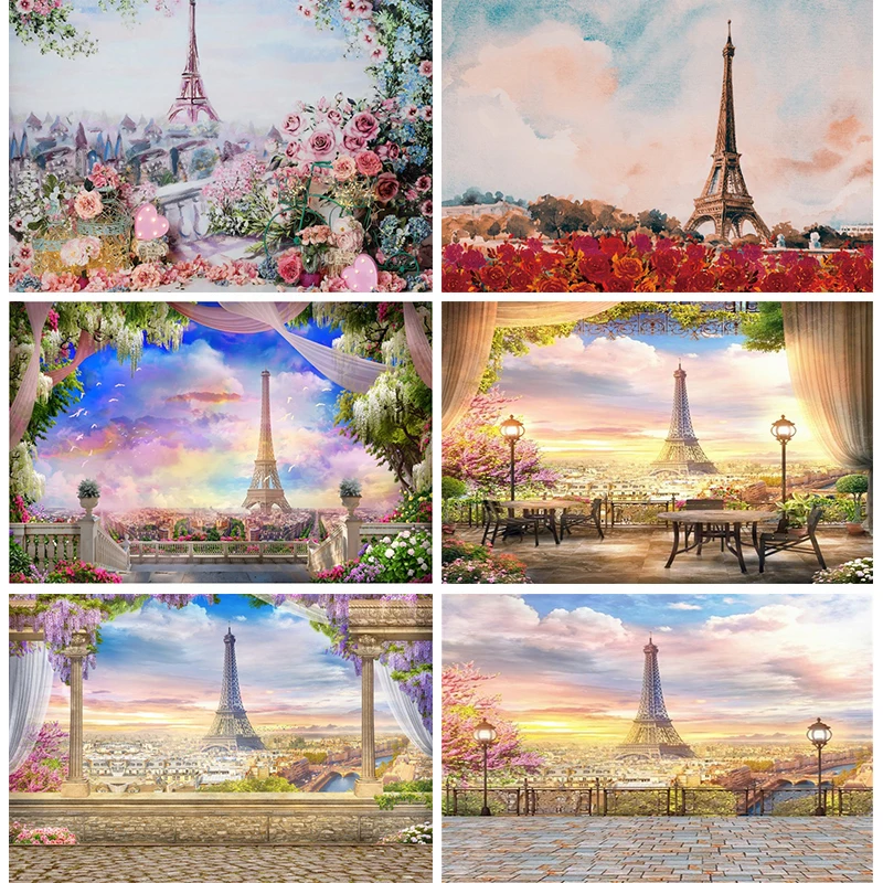 Photo Background Eiffel Tower Birthday Party Decorations Banner Paris Urban Landscape Wall Art Large Backdrop Photography Props