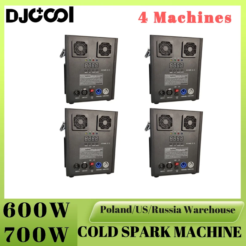 4PCS 600W 700W Cold Spark Firework Machine Flycase DMX Remote Control Effect Wedding Upper Spray Machine Wedding Party Stage