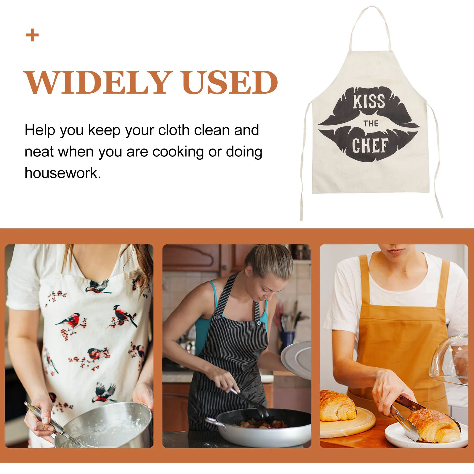 

Cotton Linen Cooking Apron Premium Dustproof Easy Clean Creative Pattern Back Tie Adjustable Kitchen Workplace Apron For