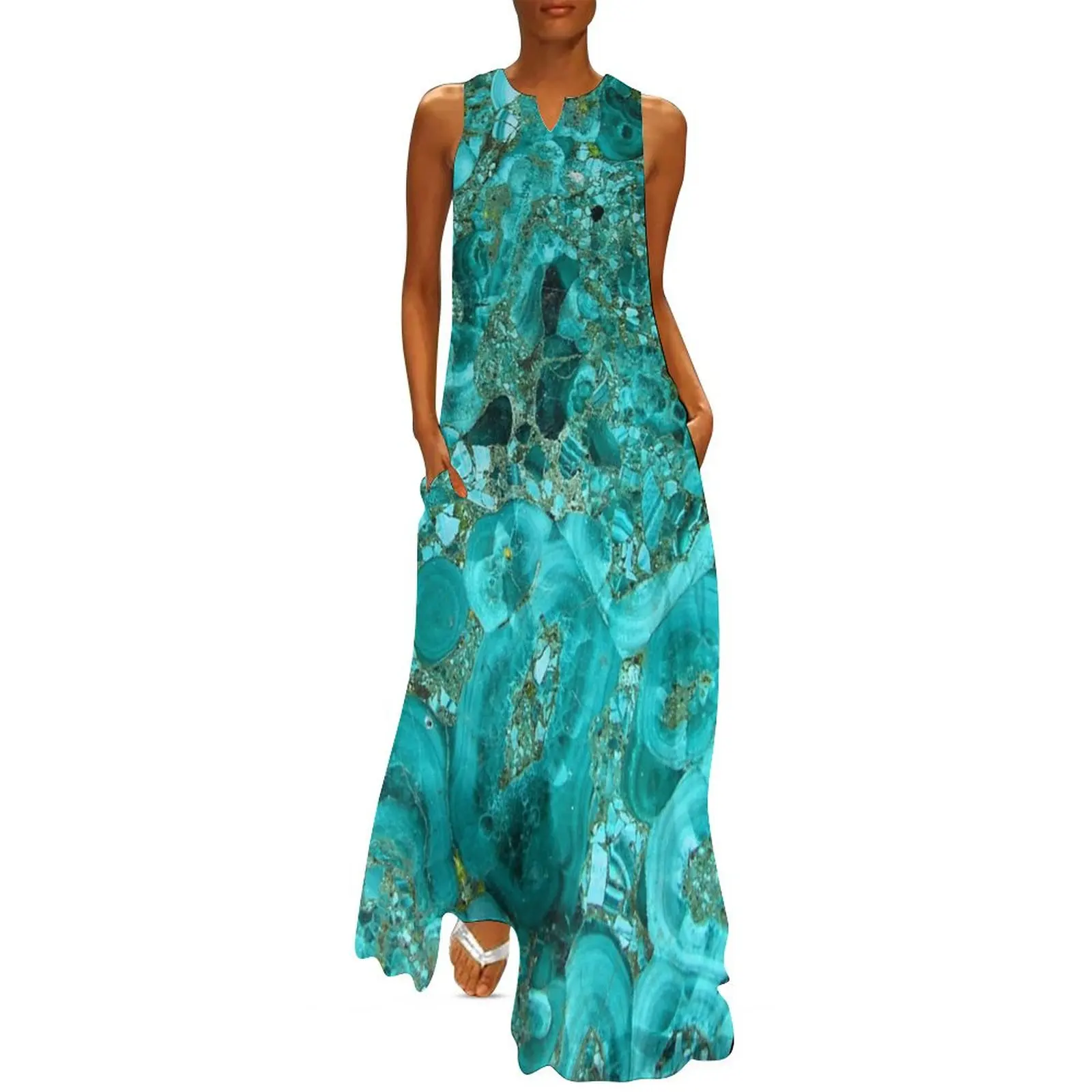 Marble Turquoise Blue Gold Long Dress evening dress woman Beachwear