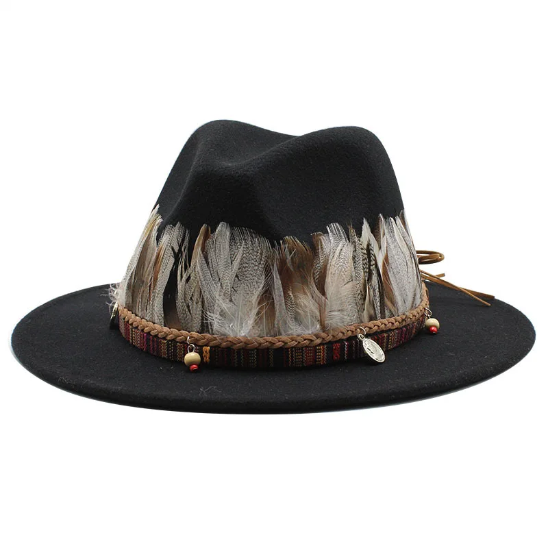 British Style Spring Autumn And Winter Fashion Belt Elegant Fedora Hat Top Hat Broad Brimmed Hat Women S Woolen Hat