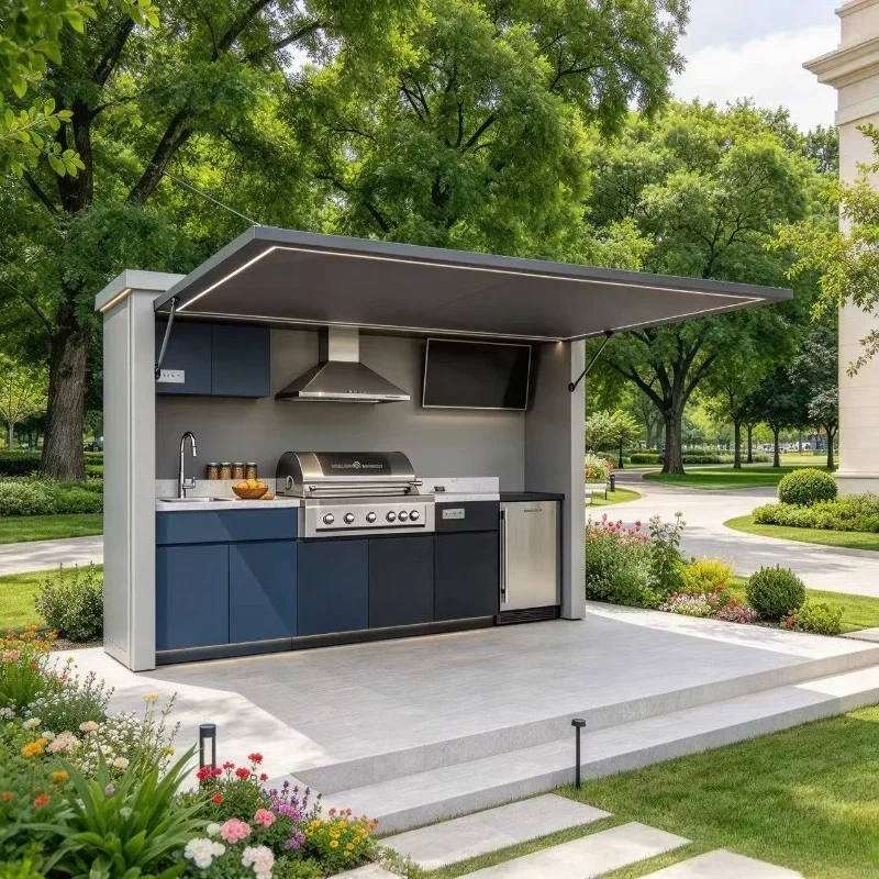 Complete Modern Outdoor Kitchen Cabinet Set Eco-Friendly BBQ Unit With Sink Accessories Custom Layout for Camper