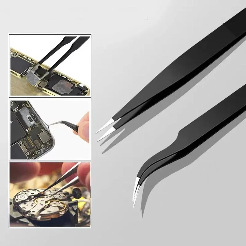 

2pcs Electronics Repair Soldering Craft Tools Set Precision Tweezers Anti-Static Stainless Steel Tweezers Repair Tools